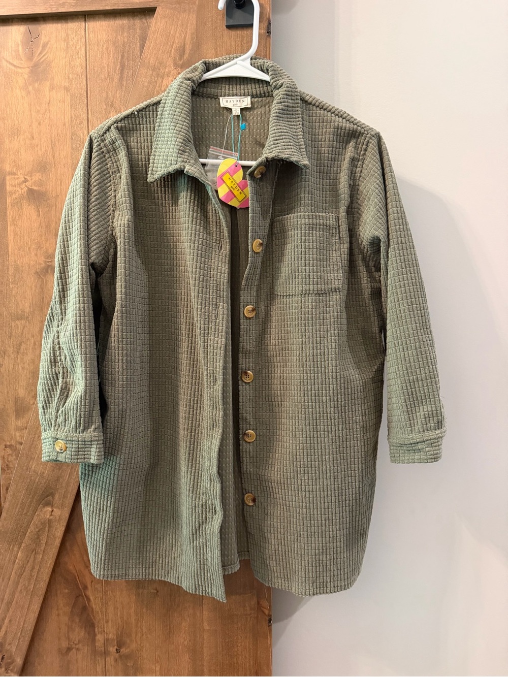 Hayden Olive Green Waffle Button-Down Shirt Jacket for Kids